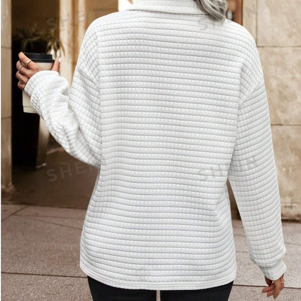 SHEIN Relaxiva Solid Collar Drop Shoulder Oversized Shirt, Solid White, L, NWOT - Picture 4 of 9
